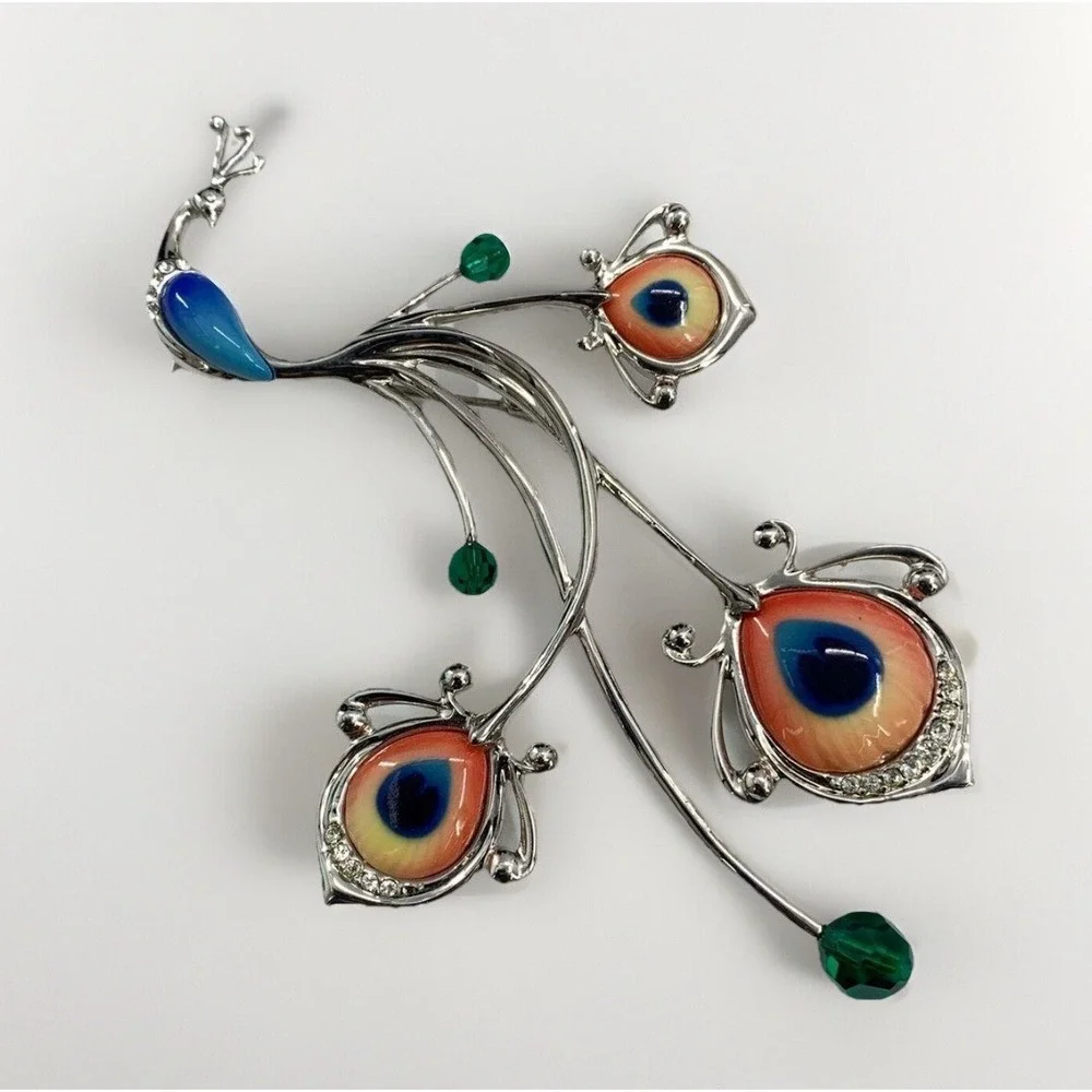 Franz Collection‎ Proud Peacock Rhodium Pin Brooch 3 3/4